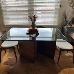 Glass Top Wood Antique MCM Gerald McCabe Dining Table 