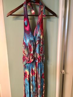 Colorful blue pink and yellow floral dress size Large