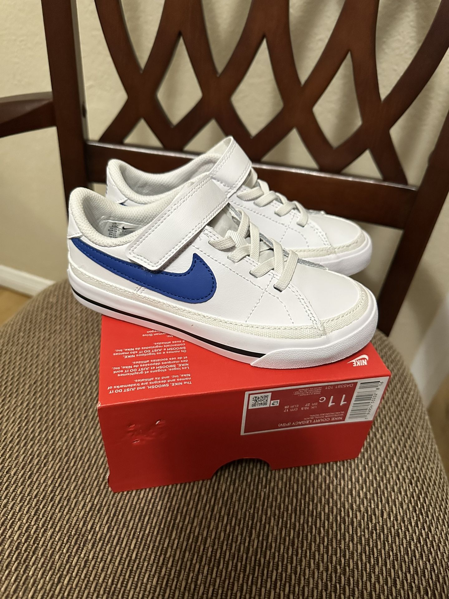 Nike Court Legacy White Blue Size 11 Little Kids