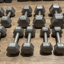 Beautiful Set Of Hex Cast Iron Dumbbells  In NEW CONDITION Total: 190 lbs
