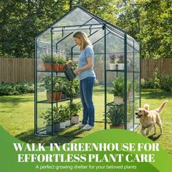 CONCETTA Mini Walk-in Greenhouse Plant Tent with 5/8" Powder-Coated Steel Frame & 22Lbs Capacity Shelves, Weather-Resistant for Outdoor Gardening, Cle