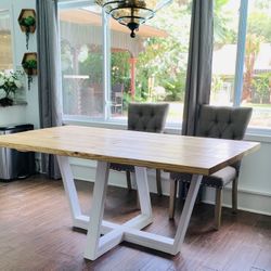 Custom Dining Table Farmhouse Country French Modern Rustic Solid Wood Set Restoration Hardware Insp Bench Hand Built Round Oval Counter Breakfast  