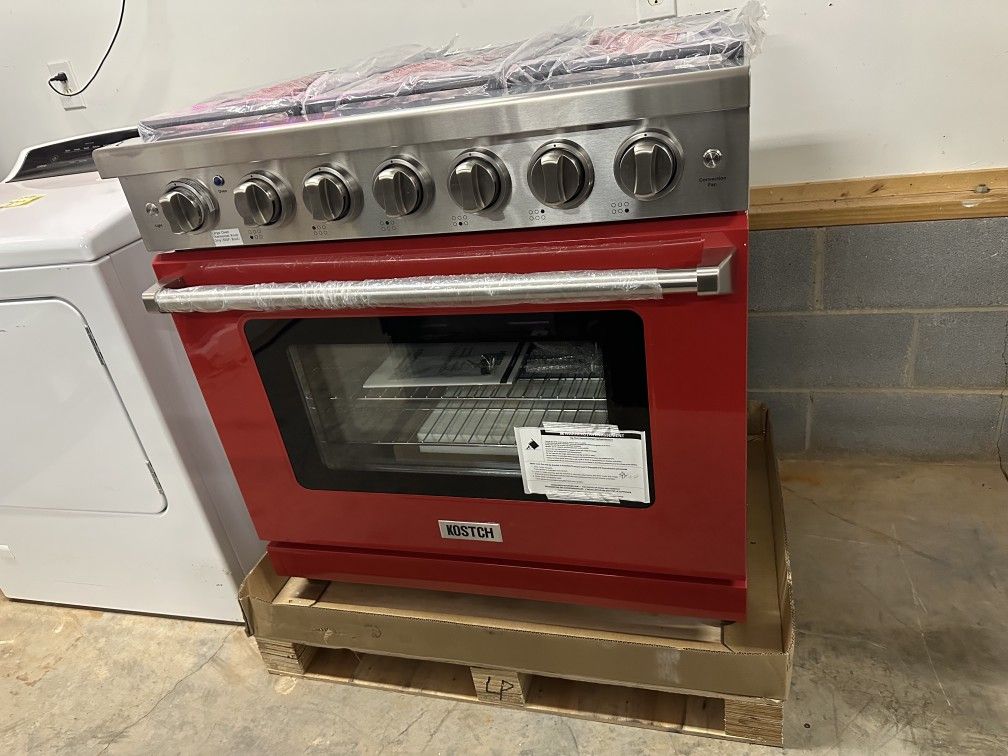 New 36" Kostch Gas Range Stainless & Red