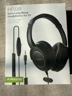 Avantree HF039 Long Coiled Cord Headphones for TV and PC with Volume Control, Stero/Mono Control,16.4 Feet / 5M Extended Range Cable, 3.5mm AUX Audio,