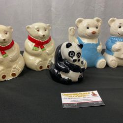 WADE Porcelain Coin Banks & Bookends, 2x Bear Bookends, Panda Bank & Pair of Polar Bear Banks