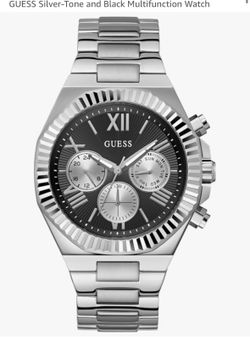 GUESS Silver-Tone and Black Multifunction Watch
