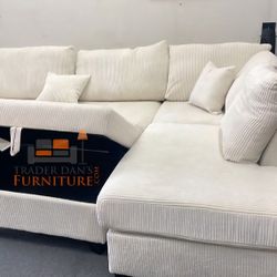 Ivory Color Corduroy Sectional Sofa w/USB +Storage Ottoman New In Box) 