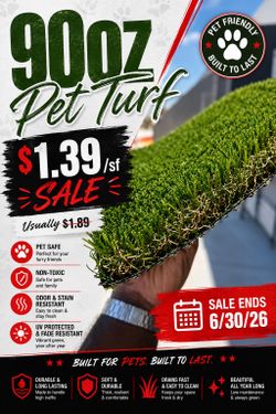 $1.39 /sf Pet Turf 90oz Artificial Grass