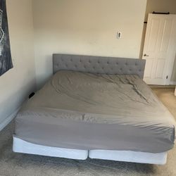 California King Mattress, Box Springs, Heavy Duty Frame with wheels, Headboard 