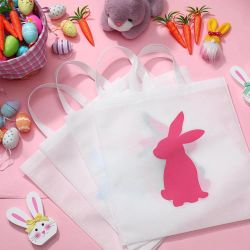 Reusable Easter gift bag tote  pink bunny basket eggs