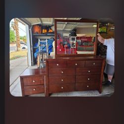 Nine drawer dresser with mirror matching nightstand