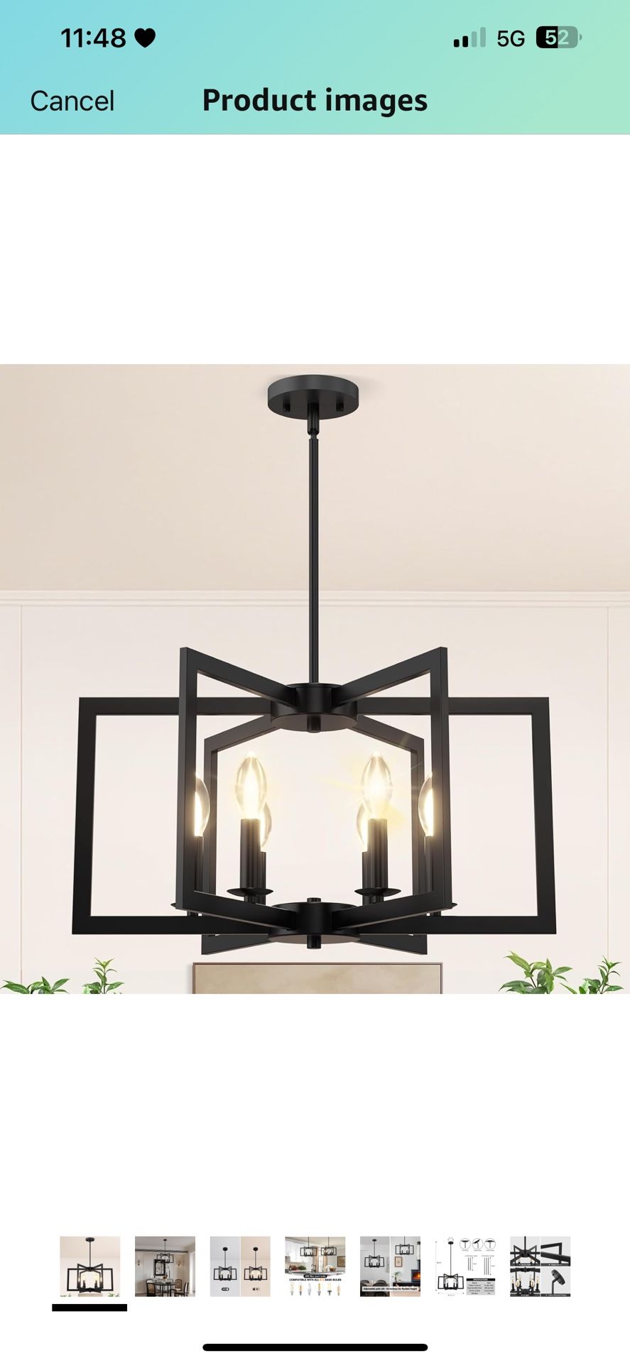 Modern Black Chandelier, 6-Light Geometric Farmhouse Style