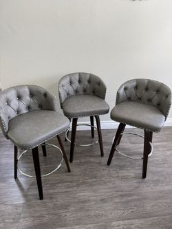 Cozyman Swivel Bar Stools, 26" Counter Height PU Leather Bar Stool with Walnut Wooden Legs & Back, Upholstered Barstool Island Chairs for Kitchen Coun