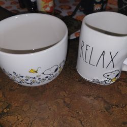 SNOOPY GLASS MUG AND BOWL FOR SALE!