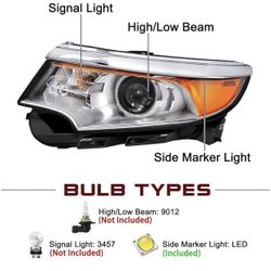Headlight Assembly Replacement for 2011-2014 Ford Edge Projector OE Style Headlamp, Chrome Housing with Amber Reflector, Left Driver Side