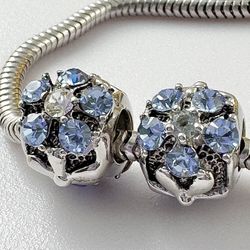 3 Charms For Pandora 925 Sterling Silver Garden Flowers And A USA Flag 