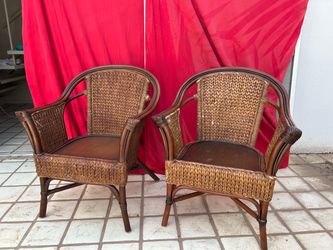 Pair of Vintage Rattan Wicker Barrel Back Armchairs