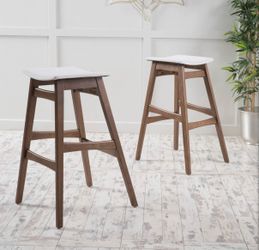 2pc Mid Century Modern Bar stool set with upholstered seating