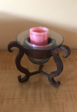 Wrought iron & glass candle holder