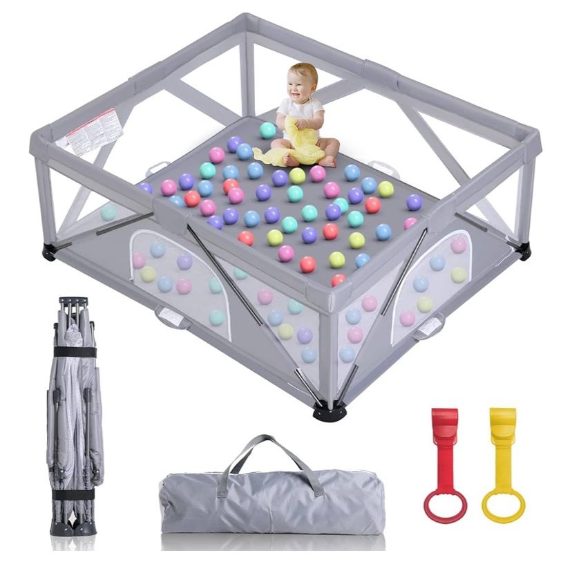 Genteaco Foldable Extra Large Baby Playpen (59x71”) Dark Grey