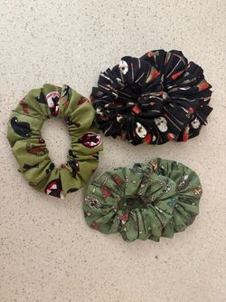 Horror movie fan hair scrunchies; Friday the Thirteen and Nightmare on Elm street