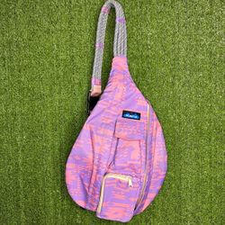 KAVU Rope Sling Bag Pink Purple Aztec Pattern Pockets Waterproof F13