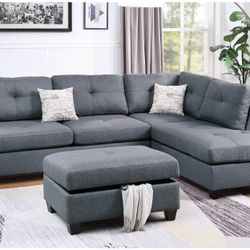 3 PC SE SECSIONAL SOFA  BLUE GREY  REVERSIBLE L/ R CHAISE ☎️ 1714586,2564 