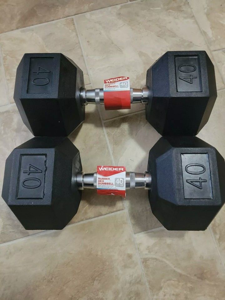 2) | NEW Weider 40 lb Rubber Hex Dumbbell Set | PAIR | Total Of 80 Lbs