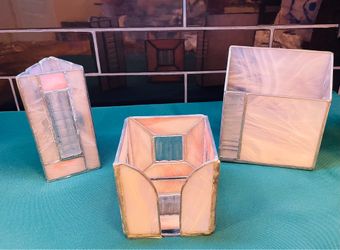 Beautiful stained glass desk accessories in pink/grey and clear colors