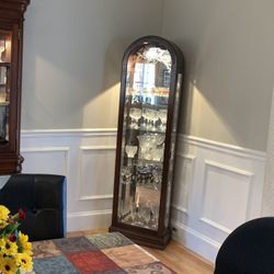 glass disply curio cabinet, wooden fram 18,3/8” x 11” x 72”