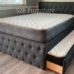 Full Twin Size Charcoal Trundle Bed Ortho Mattress 