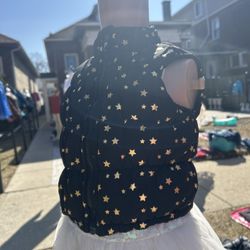 Girls' Black Puffer Vest with Gold Stars