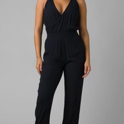 Prana Fernie Black Sheer Halter Jogger Jumpsuit Size XS