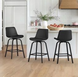 3X Black 26” swivel faux leather barstools