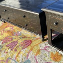 3 Piece Shabby Black Table Set solid Wood Coffee Table Set Matching Side Tables