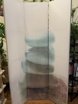 Double Sided 3 Panel Foldable Canvas Screen with Pebble Print