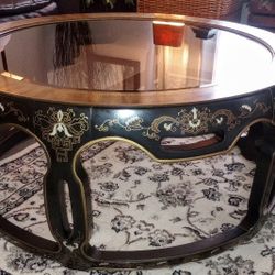 Beautiful Top Quality Asian Hand-Painted Asian Drum Coffee Table -Lacquered Parcel Gilt 