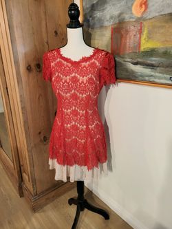 Betsy & Adam Red Lace Cocktail Dress