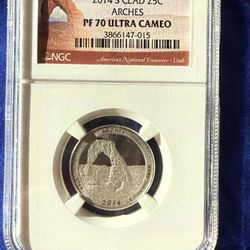 2014 NGC PF70 ULTRA CAMEO ARCHES QUARTER COIN