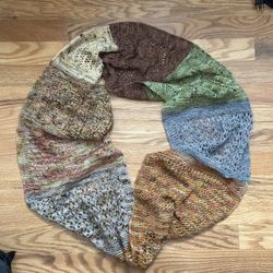 Hand Knitted Circle Scarf Natural Material, Color Blocking, Handcrafted Handmade
