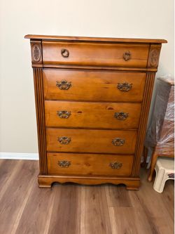 Matching Wood Dresser and Tall Chest Set