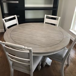 Circular Dining Room Table + 4 Chairs Set