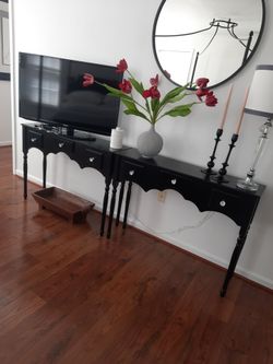 Black tables. (2) with glass knobs
