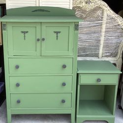 Sage Green Solid Wood Dresser And Nightstand.    