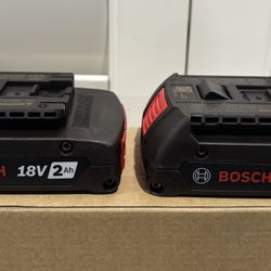 NEW Bosch 18V 2-Pack 2.0Ah Lithium Batteries (2 New Batteries) - $80 for Both