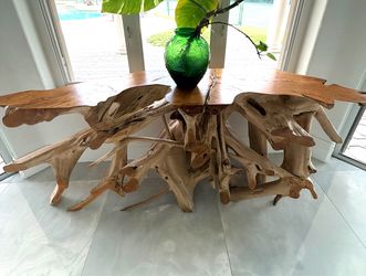 Unique Live Edge Teak Console Table