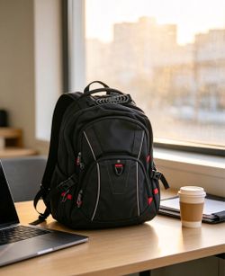 Large Laptop Backpack, Durable Business Travel Computer Bag with Multiple Pockets, Black‑Red