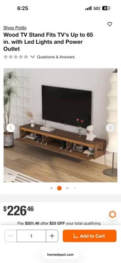 Polibi Wood TV Stand with LED Lights and Power Outlet