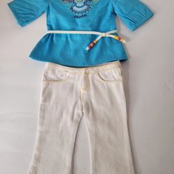 American Girl SAIGE TUNIC OUTFIT Turquoise Top White Pants Good Used Condition