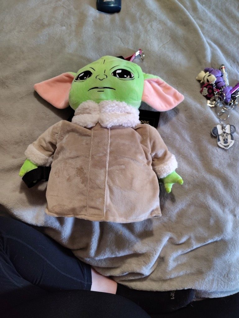 Star Wars Mini Backpack, The Mandalorian Plush Small Travel Bag Purse for Men and Women, 3D Grogu, One Size
